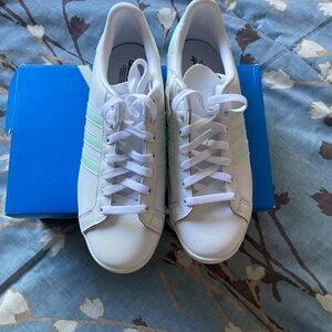 adidas Women's White Sneakers with Mint Green Stripes
